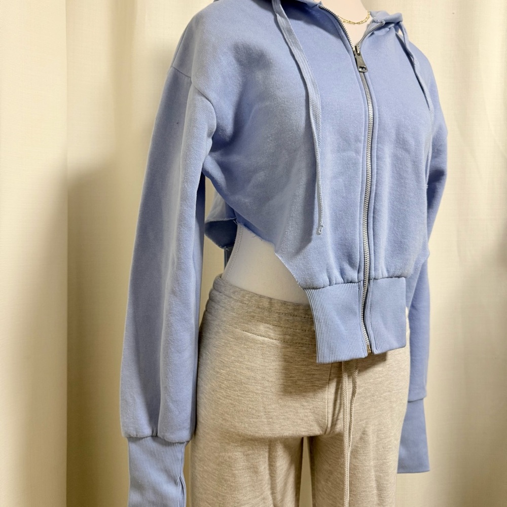 Zara Sky Blue Women's Zip-Up Hoodie - Picture 4 of 6